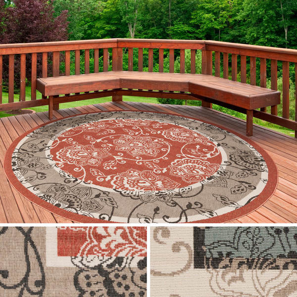 Meticulously Woven Janelle Contemporary Floral Indoor/Outdoor Area Rug (5'3 Round)