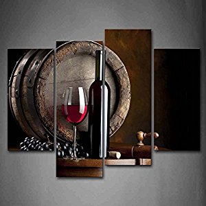 Wine And Fruit With Glass And Barrel Wall Art 