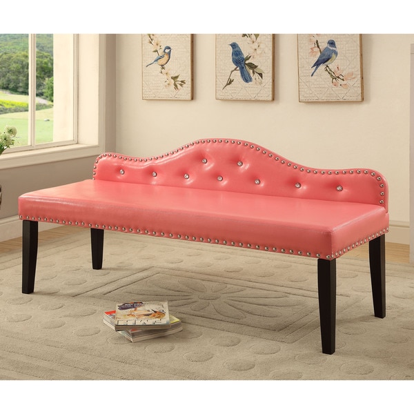 Furniture of America Little Missy Leatherette Button Tufted Accent Bench