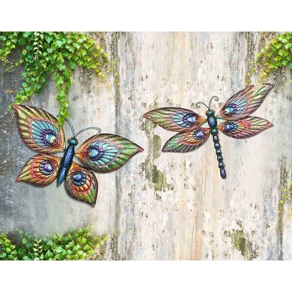  Butterfly and Dragonfly Hand-painted Outdoor Wall Decor (Set of 2)