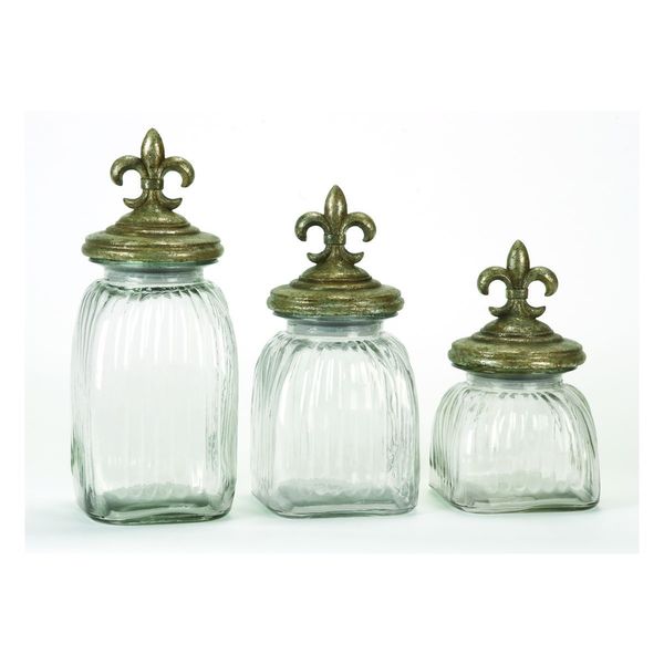 Clear, Gold Glass Storage Containers (Set of Three)