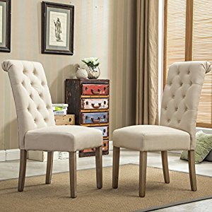  Tufted Parsons Dining Chair (Set of 2), Tan