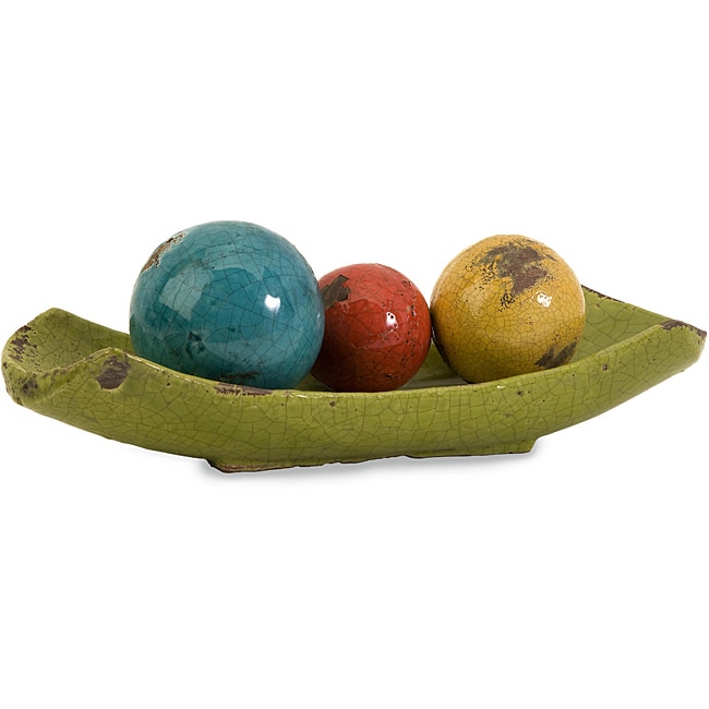 Ceramic Argento 4-piece Decorative Balls with Tray Set