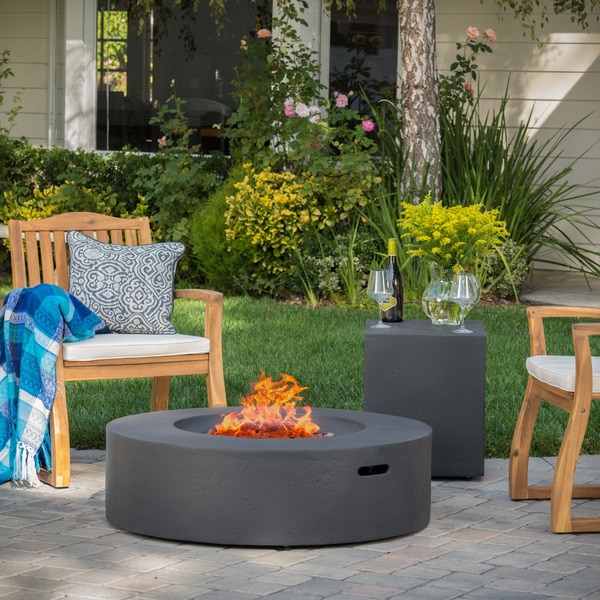 Santos Outdoor Circular Propane Fire Pit Table with Tank Holder 