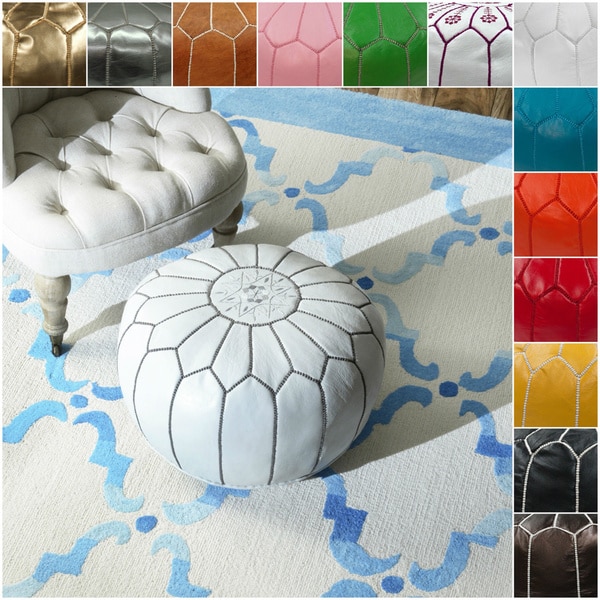 nuLOOM Handmade Casual Living Leather Moroccan Ottoman Pouf