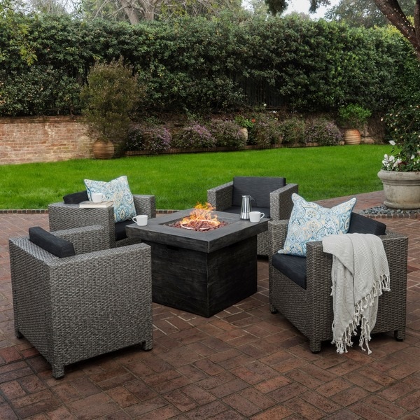 Puerta Outdoor 4-piece Wicker Chair Set with Square Firepit 