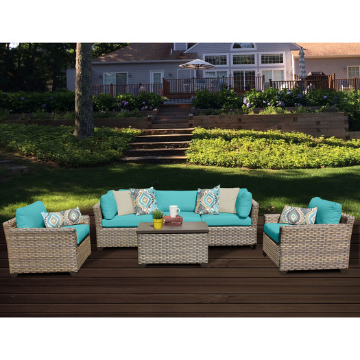 TK Classics Monterey 6 Piece Deep Seating Group with Blue Cushion