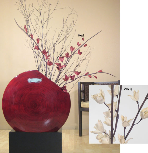 Red Bamboo Circular Vase with Dried Florals 