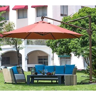 1-foot Octagon Offset Cantilever Red Patio Umbrella with Vertical Tilt and Cross Base