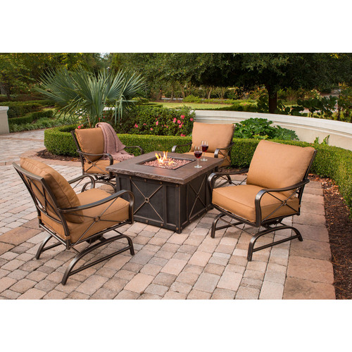 Mahone 5 Piece Fire Pit Seating Group with Beige Cushions by Loon Peak