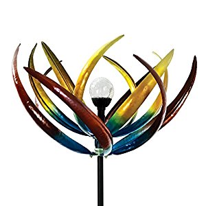 Solar Multi-Color Tulip Wind Spinner-Solar Powered Glass Ball Emits Color-Changing Light - Made of M