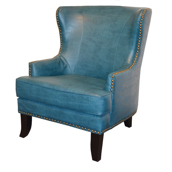 Watson Blue Leather Wingback Armchair