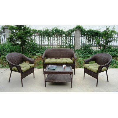 Garden Trellis All Weather Wicker 4 Piece Lounge Seating Group with Cushion