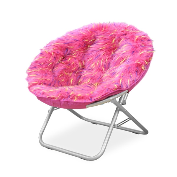 Spiker Pink Faux Fur and Metal Frame Saucer Chair