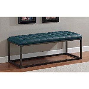  Teal Leather Tufted Bench