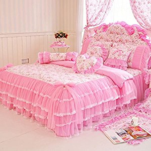 Elegant Design Pastoral Style Floral Lace Princess Bedding Set