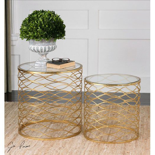Uttermost Zoa 2 Piece End Tables Set with Gold Finish 