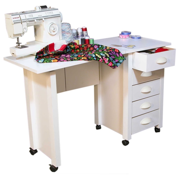 Venture Horizon White Mobile Desk and Craft Center Sewing Machine Table