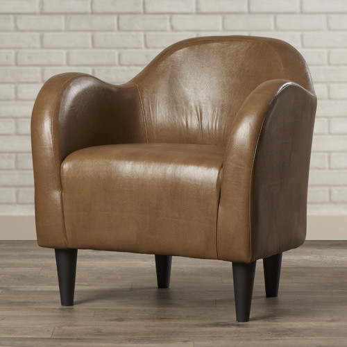 Potts Arm Chair, Wooden and Faux Leather in Brown by Varick Gallery