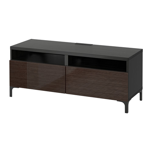 BESTÃ… TV unit with drawers, black-brown, Selsviken high-gloss/brown