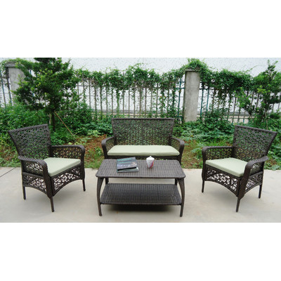 Flowers All Weather Wicker 4 Piece Longe Sectional Seating Group with Cushion