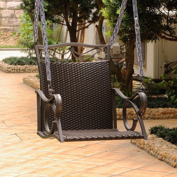 International Caravan Valencia Resin Wicker/ Steel Frame Hanging Single Chair Swing