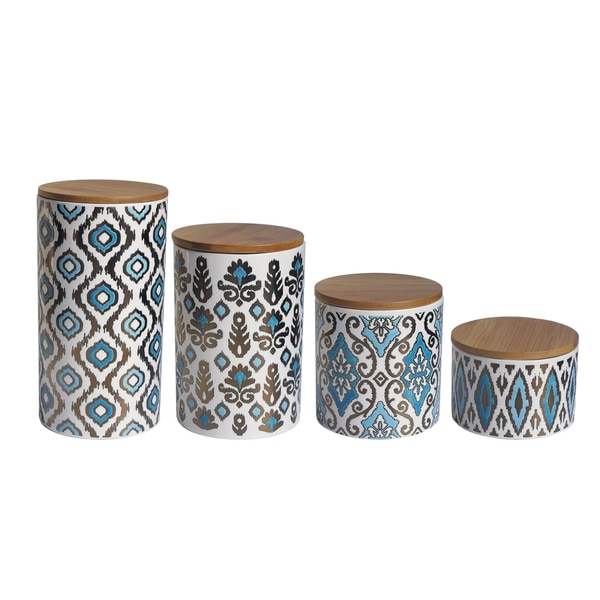 Blue and Gold Earthenware 4-piece Canister Set