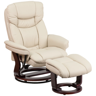 Leather Recliner and Ottoman in Beige by Flash Furniture