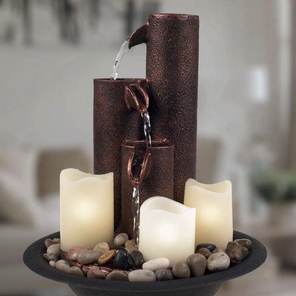 Pure Garden Tiered Column Tabletop Fountain - LED Lights and Candles....