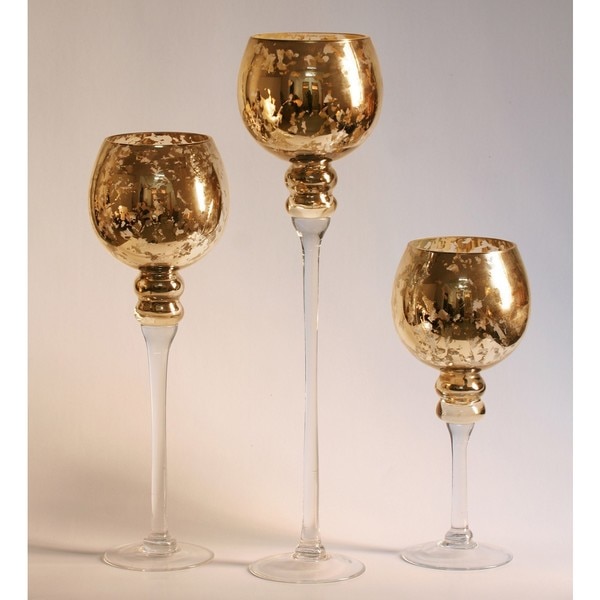 Mercury Glass Stem Vases Amber (Set of 3)