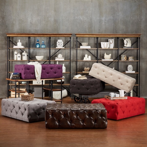 Knightsbridge Rectangular Traditional Tufted Cocktail Ottoman with Casters 