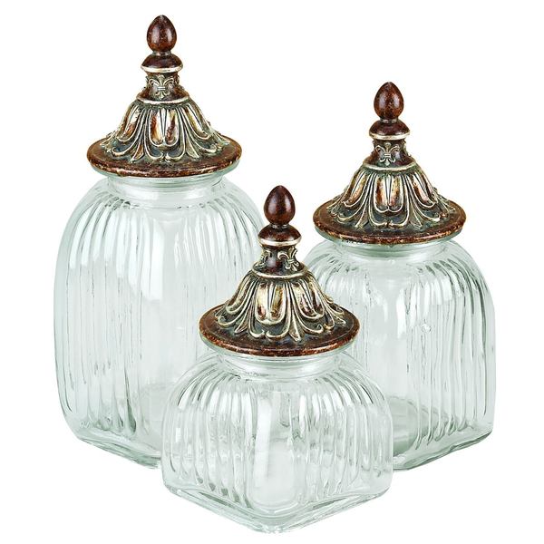 Polystone Glass Canister (Set of 3)