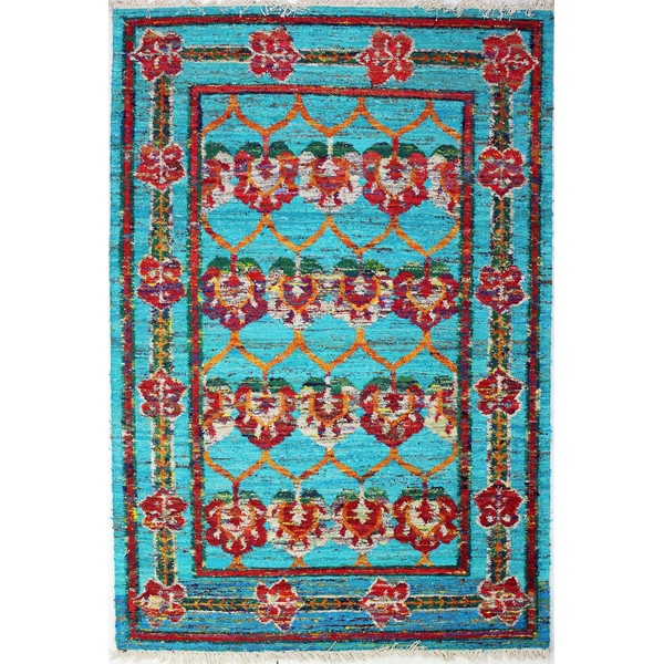 Mina Knotted Rug Geometric Pattern in Teal