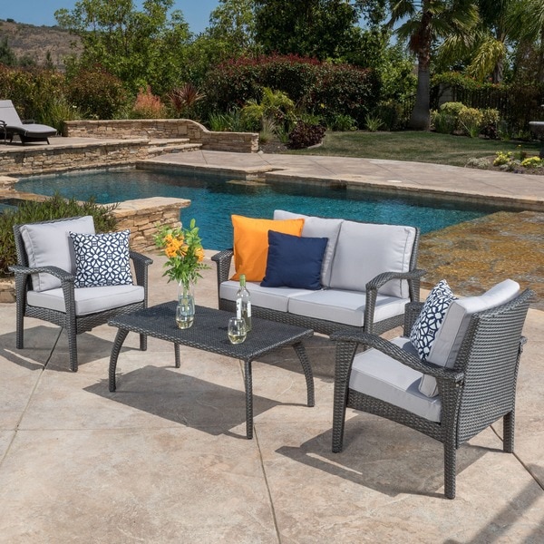 Honolulu Outdoor 4-piece Wicker Seating Set and Cushions 