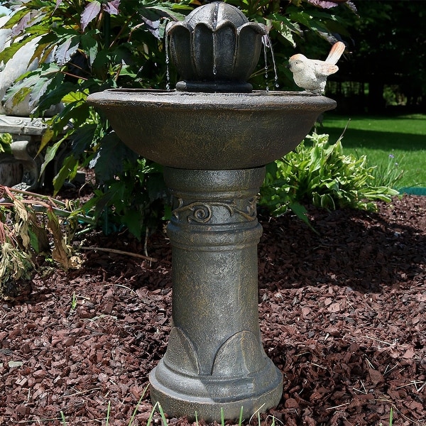 Sunnydaze Blooming Birdbath Outdoor Water Fountain with Bird Accent, 24 Inch Tal