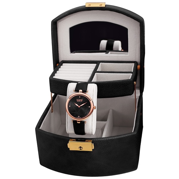 Skinny Leather Strap Watch and Jewelry Box Set