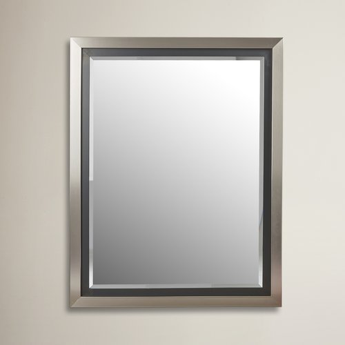 Brushed Nickel Silver and Satin Black Wide Flat Wall Mirror