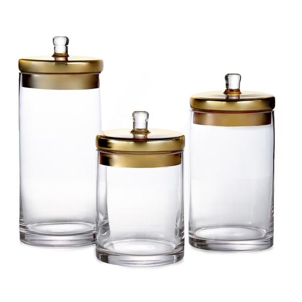Glass Canisters with Gold or Silver Lids (Set of 3)