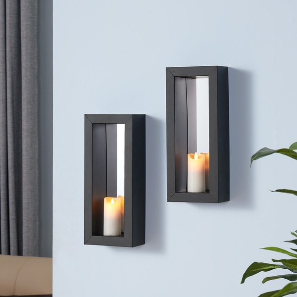 Mirror Pillar Candle Sconces with Metal Frame
