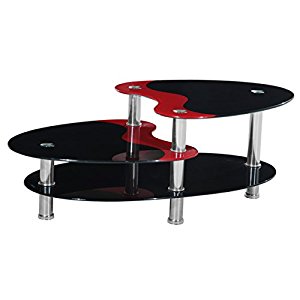 Home Source 24624 3-Tier Contemporary Glass Coffee Table, 43 by 24 by 18-Inch, Black/Red