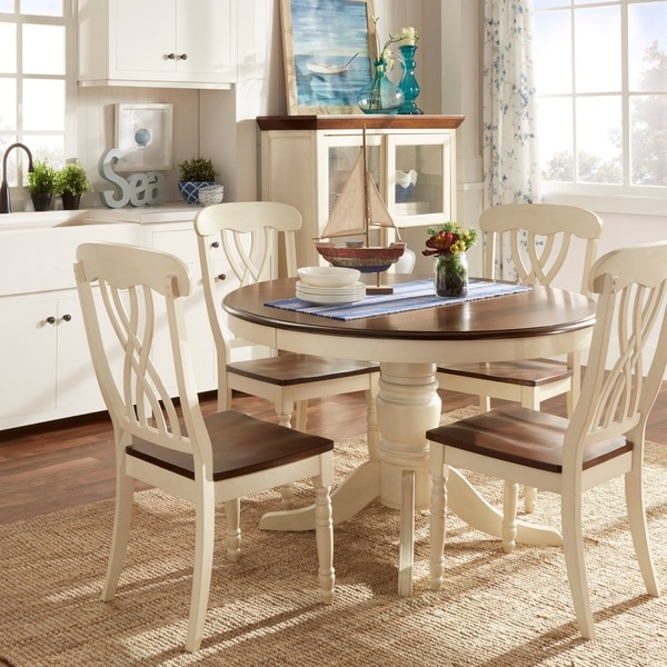 RIBECCA HOME Mackenzie Country Style Two-tone Round Scroll Back Dining Set