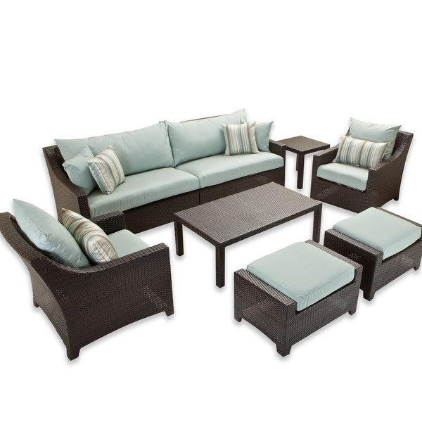 RST Brands Bliss 8-piece Sofa, Club Chair and Ottomans Patio Set with Accent Pillows