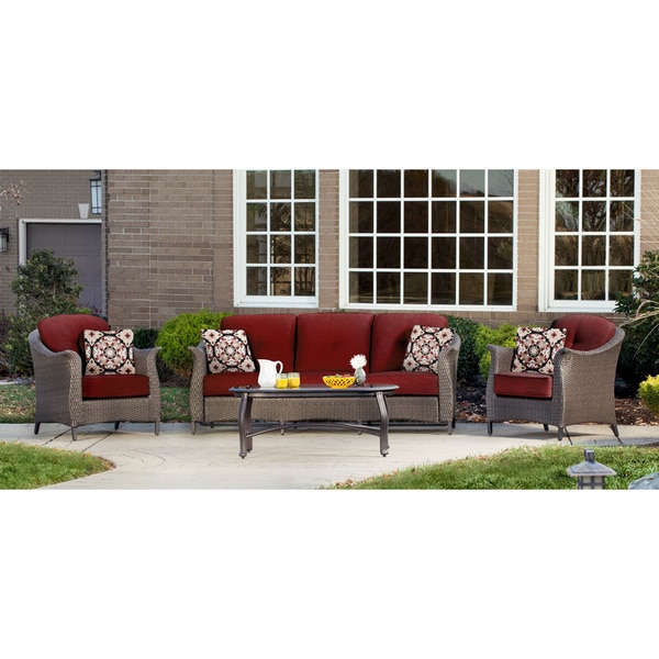 Cosco Outdoor Steel Woven Wicker Patio Conversation Set with Coffee Table