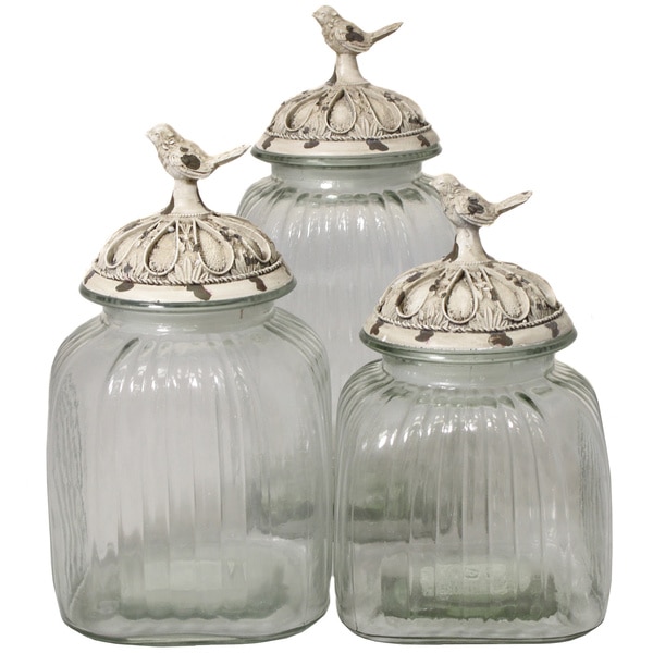 White 'Songbird' 3-piece Glass Canister Set