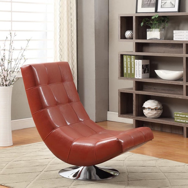 Mario Red Bonded Leather Armless Swivel Club Chair