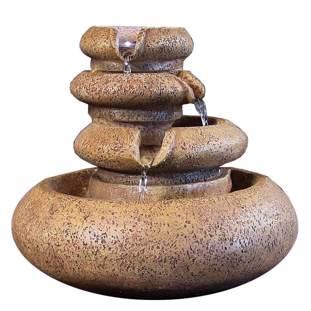 Sunnydaze Three Tier Flowing Tabletop Water Fountain with LED Lights, 8 Inch Tall