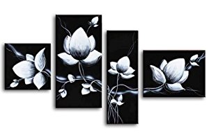 Black and White Flowers Extra Large Modern 4 Panels 