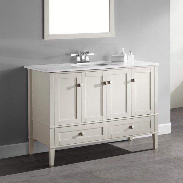 WYNDENHALL Windham Soft White 48-inch 2-door 2-drawer Bath Vanity with White Quartz Marble Top