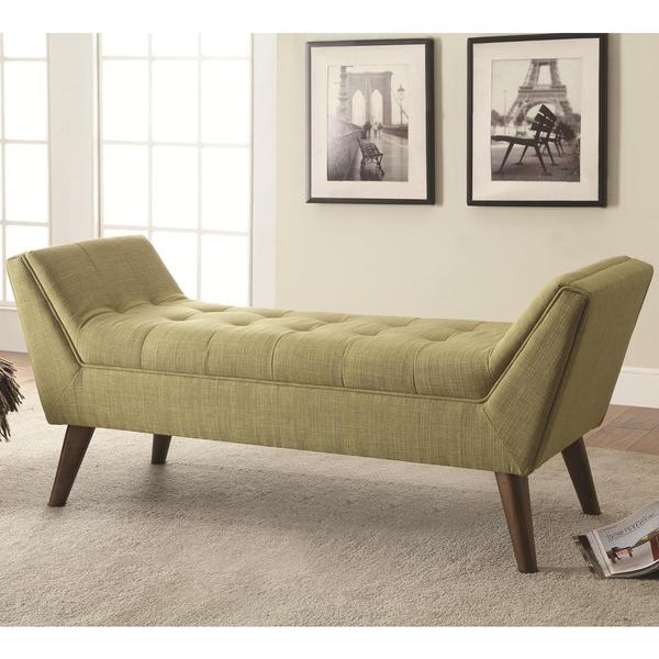 Oviedo Grey/Green Linen And Wood Accent Bench