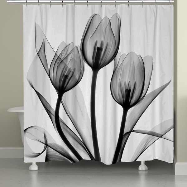Laural Home X-Ray Monochromatic Tulips Shower Curtain